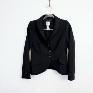 Celine Black Fitted Cropped Wool Blazer Logo Buttons Size 38